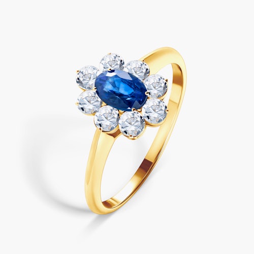 Pierścionek zaręczynowy SAVICKI: złoty, niebieski szafir, białe szafiry